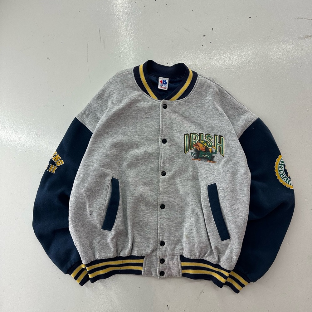 Vintage Notre Dame Fighting Irish Gray and Navy Bomber Jacket